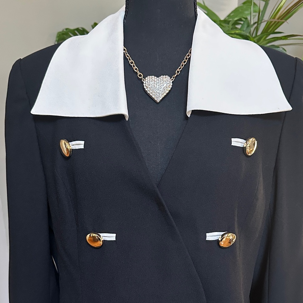 Rickie Freeman for Teri Jon Black Blazer with White Accents and Gold buttons